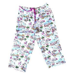 Cuddl Duds Pajama Bottoms XL Cotton Spandex White Sailboats Buildings Flowers